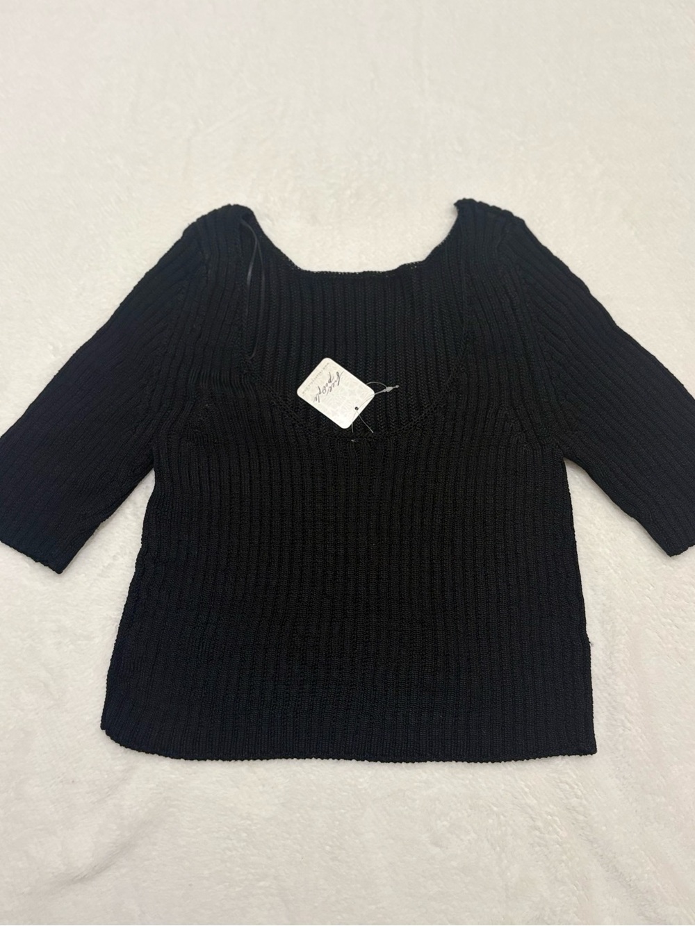 Free People Black Ribbed Scoop-Neck Sweater